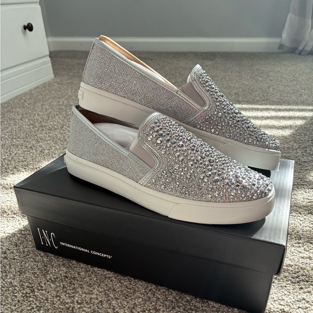 INC International Concepts Women's Glittering Silver Sneakers